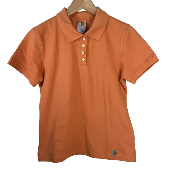 Carhartt Womens Polo Golf Shirt Size Small Short Sleeve Y2K Preppy Peach Orange - Picture 1 of 6